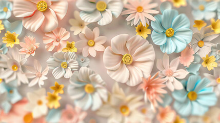 3d pastel flowers spring nature illustration