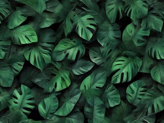 Tropical  dark green leaves background 