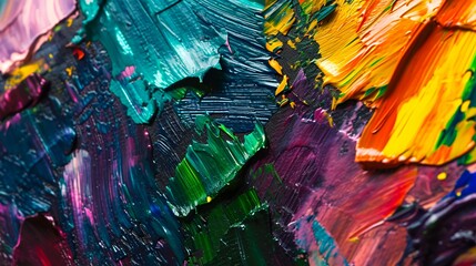 Abstract background of acrylic paint on a palette close-up. Macro