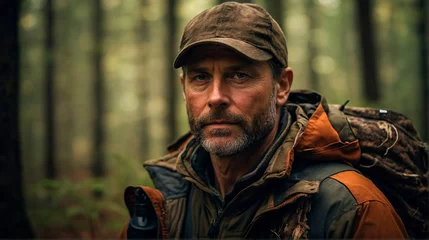 Foto op Canvas Portrait of hunter in the forest © Oldboy