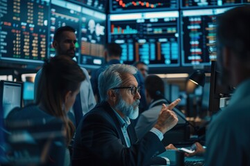 Corporate Decision Making in Action: Stock Traders Analyzing Live Market Data