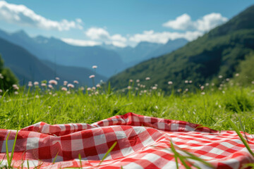 Red and White Checkered Blanket on Lush Green Field