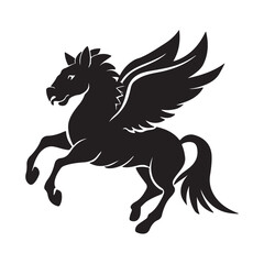 black silhouette of a pegasus with thick outline side view isolated