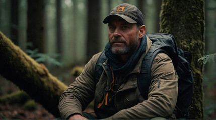 Obraz premium Portrait of hunter in the forest