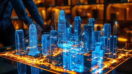 Futuristic design innovation: Architect innovate using holograms for futuristic 3D city models