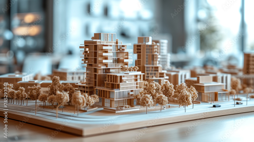 Poster miniature representation of a modern residential structure, exuding elegance with its clean lines an