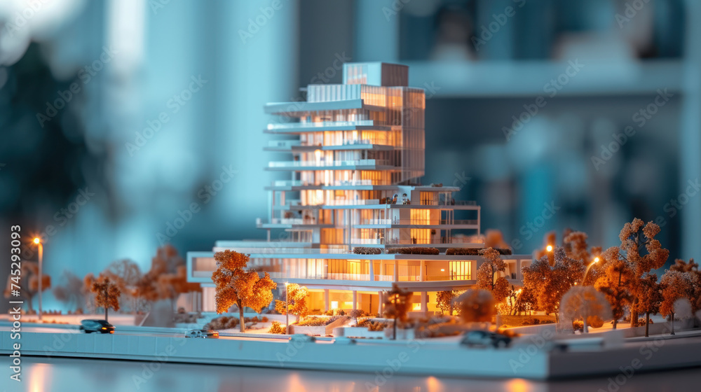 Poster miniature representation of a modern residential structure, exuding elegance with its clean lines an