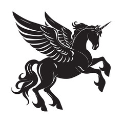 black silhouette of a Pegasus horse with thick outline side view isolated