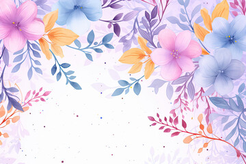Fototapeta na wymiar Floral Background With Blue, Pink, and Yellow Flowers