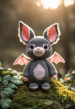 Knitted from wool cute bat, Japanese art - amigurumi