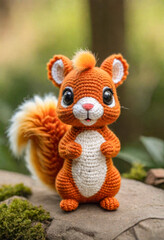 Knitted from wool cute squirrel, Japanese art - amigurumi