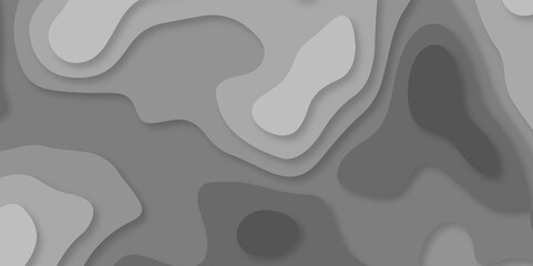 Abstract paper cut style design. Geometric layered curve line grey white vector, realistic papercut decoration textured with wavy layers. 3d topography relief. Vector topographic illustration
