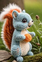 Knitted from wool cute squirrel, Japanese art - amigurumi