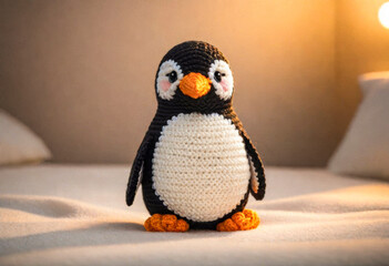 Crocheted from wool cute penguin, Japanese art - amigurumi