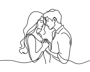Vector image of a beautiful couple in love, in a linear style on a white background.