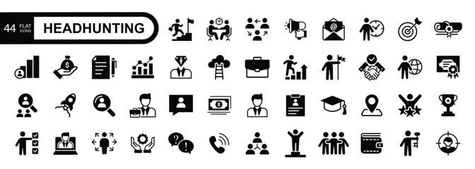 Headhunting And Recruiting web icon set. Included the icons as Job Interview, Career Path, Resume and more. Simple vector illustration.	