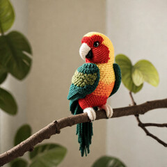 Crocheted from wool cute parrot bird, Japanese art - amigurumi