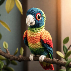 Crocheted from wool cute parrot bird, Japanese art - amigurumi