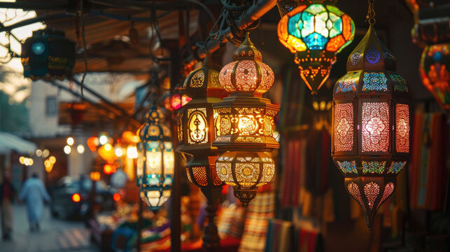 closeup shot of a beautiful china lamp for ramadan background in china town