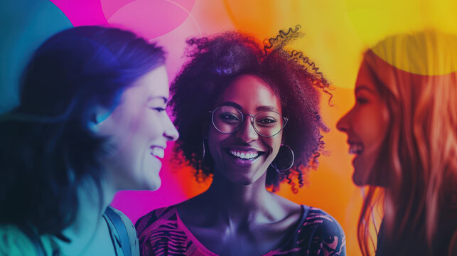 youthful diversity, with vibrant colors and unique shapes that convey a lively and inclusive atmosphere. The image celebrates individuality and connectedness among a group of young people