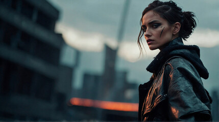 Portrait of future dystopian woman