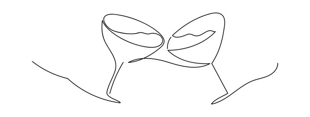 Two martini glasses line art. Handdrawn vector design element.