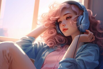 woman music headphones listening listen.