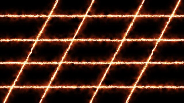 Abstract orange neon background for logo. Burning inclined grille on a black background.