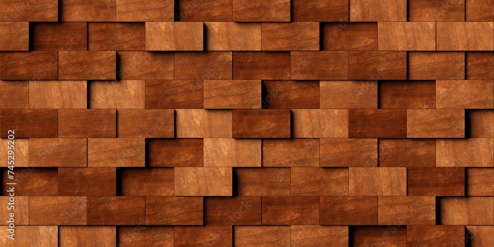 Aufkleber close up of randomly shifted offset horizontal wooden rectangle blocks surface background texture or
