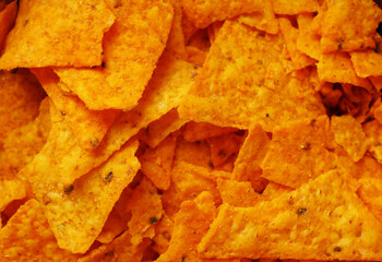 Nacho chips texture. Close up. Food background. Tasty snacks 
