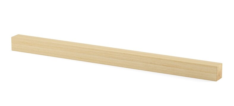 Single construction timber wood beam over white background, construction industry or material concept