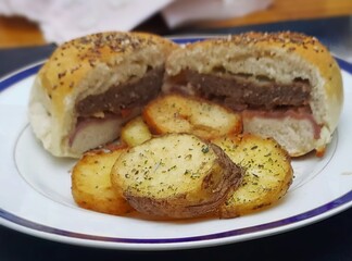 hamburger with potatoes gourmet edition