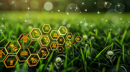 honey and bees, honeycomb structure, agriculture illustration