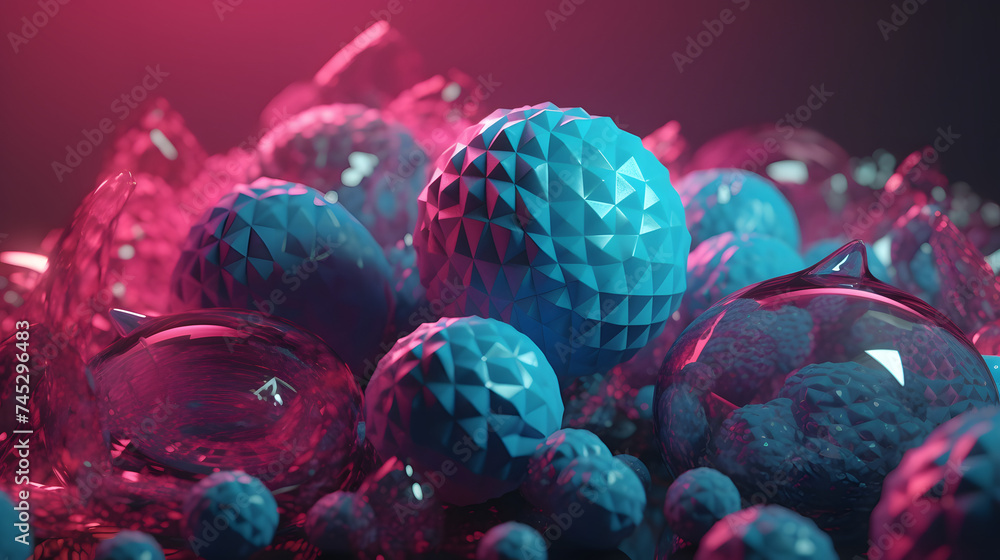 Poster 3d image of small colorful balls with a computer background