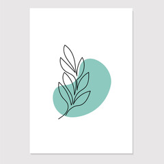 Line art poster with hand drawn leaves. Vector minimalistic illustration.
