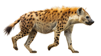 Side view running hyena isolated on white or transparent background, png clipart, design element. Easy to place on any other background.