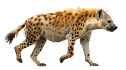 Foto op Aluminium Side view running hyena isolated on white or transparent background, png clipart, design element. Easy to place on any other background. © Sunny_nsk