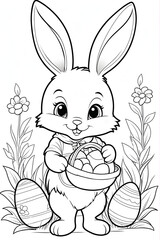 Black and white coloring book easter bunny design illustration