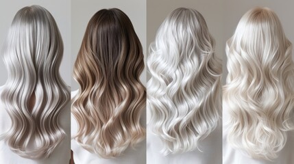 Fototapeta premium Beautiful hairstyle of a woman after dyeing hair and making highlights, isolated on a grey background.