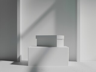 Fototapeta premium Modern minimalist product display with abstract geometric shapes and dramatic shadows, perfect for highlighting premium goods