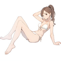 Obraz premium Cute Anime Mange Girl, Sexy Shot, PNG file, solid white background