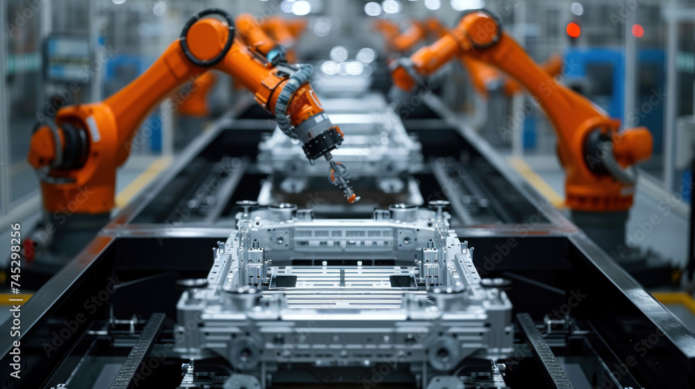 Aufkleber automated robotics arms efficiently assembling a car on a production line, showcasing precision and 