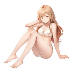 Obraz premium Cute Anime Mange Girl, Sexy Shot, PNG file, solid white background