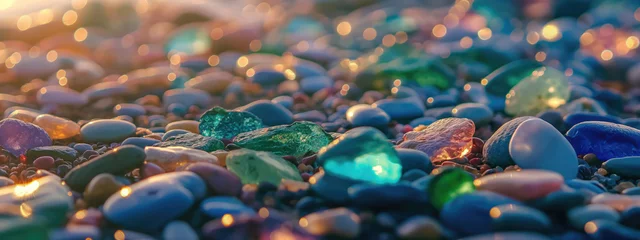 Fototapeten Colorful gemstones on a beach. polish textured sea glass. © John_Doo78