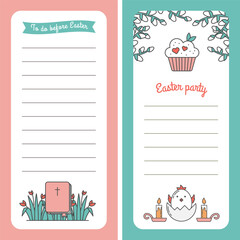 Set of Easter Template for Header of Letter, List, Note. Empty line with Copyspace. Christianity Bible, Grass with Tulip Flower, Pussy Willow Branch, Cupcake, Baby Chicken in Eggshell and Candle