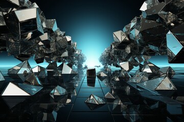 Dark abstract 3d cracked mirror background texture for graphic design projects and prints