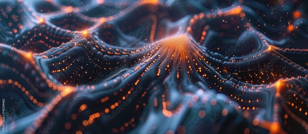 Fototapete A computer-generated wave of light is shown, with vibrant colors blending seamlessly and moving in a dynamic pattern. The wave appears to be pulsating and expanding, creating a visually striking and