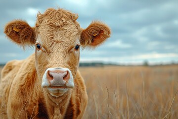 A detailed close-up of a Highland cow's face, with focus on its eyes and furry coat, evoking a sense of rural life