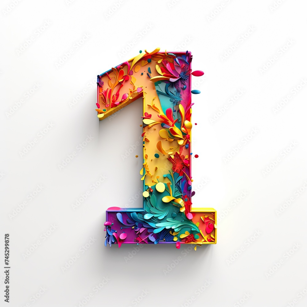 Poster three-dimensional number 1 isolated on beautiful white background with shadow - artistic