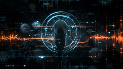 3d rendering of microphone and sound wave in cyberspace concept